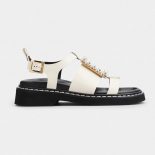 Roger Vivier Women Viv' Rangers Strass Buckle Sandals in Leather-White