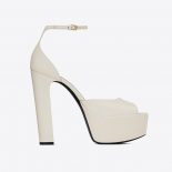 Saint Laurent YSL Women Jodie Platform Sandals in Smooth Leather-White