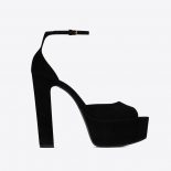 Saint Laurent YSL Women Jodie Platform Sandals in Suede-Black