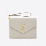 Saint Laurent YSL Women Monogram Clutch in Quilted Grain de Poudre Embossed Leather