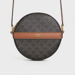 Celine Women Round Purse on Strap in Triomphe Canvas and Lambskin