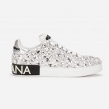 Dolce Gabbana D&G Women Calfskin Nappa Portofino Sneakers with All-Over Embroidery