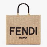 Fendi Women Sunshine Medium Embroidered Straw Shopper