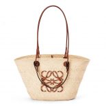 Loewe Women Anagram Basket Bag in Iraca Palm and Calfskin