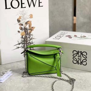 Loewe Women Nano Puzzle Bag in Classic Calfskin-Lime