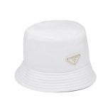 Prada Women Nylon Bucket Hat Decorated with the Triangle Logo-White