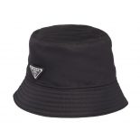 Prada Women Nylon Bucket Hat Decorated with the Triangle Logo-Black