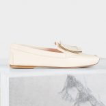 Roger Vivier Women Viv' Driver Metal Buckle Loafers in Leather-White