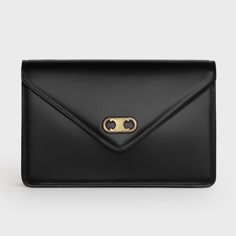 Celine Women Maillon Triomphe Wallet On Chain In Shiny Calfskin Black