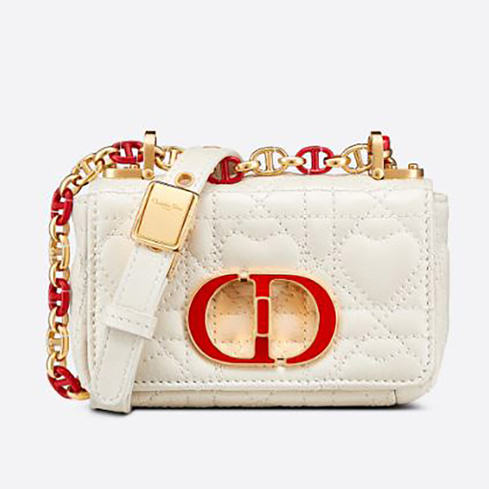 Dior Caro Heart Pouch with Chain Antique Pink Cannage Calfskin with Heart  Motif