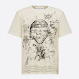 Dior Women T-shirt Ecru Dior Des Vents Cotton Jersey and Linen