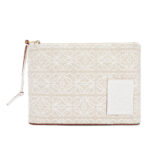 Loewe Women Oblong Anagram Pouch in Jacquard and Calfskin-white