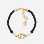Dior Women CD Navy Bracelet Gold-Finish Metal with Black Cotton and White Resin Pearls