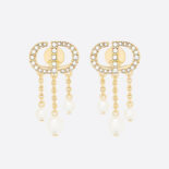 Dior Women Petit CD Earrings Gold-Finish Metal with White Resin Pearls and White Crystals