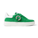 Jimmy Choo Women Osaka Lace up Malachite Suede and White Calf Leather Low Top Trainers