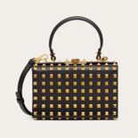 Valentino Women Rockstud Alcove Grainy Calfskin Box Bag with All-Over Studs