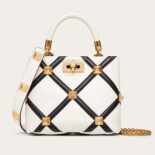 Valentino Women Small Roman Stud the Handle Bag in Nappa with Grid Detailing