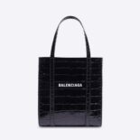 Balenciaga Women Everyday XXS Tote Bag in Black Shiny Crocodile Embossed Calfskin