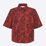 Dior Women Blouse Red Dior Roses Silk Taffeta