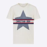 Dior Women Dioralps T-shirt White Three-Tone Dior Star Cotton Jersey and Linen