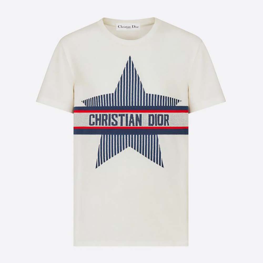 Dior Men Dioralps T-shirt White Three-Tone Dior Star Cotton Jersey and Linen