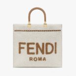 Fendi Women Sunshine Medium White Sheepskin Shopper