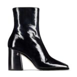 Jimmy Choo Women Bryelle 85 Black Naplack Block Heel Ankle Boots with JC emblem