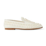 Jimmy Choo Women Varsha Flat White Satin Flats with All-Over Pearl Embellishment