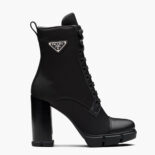 Prada Women Brushed Leather and Nylon Booties-Black