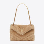 Saint Laurent YSL Women Puffer Small Bag in Merino Shearling and Lambskin-Sandy