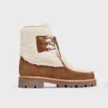 Celine Women Margaret Lace-up Fur Boot in Suede Calfskin and Shearling