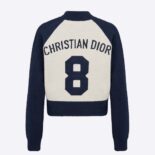 Dior Women Christian Dior 8 Bomber Jacket Ecru and Blue Technical Wool Knit