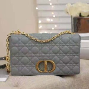 LARGE DIOR CARO BAG Gray Supple Cannage Calfskin