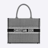 Dior Women Small Dior Book Tote Black and White Houndstooth Embroidery