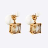 Dior Women Tribales Earrings Antique Gold-Finish Metal with White Resin Pearls and Citrine