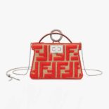 Fendi Women Nano Peekaboo Charm Gray FF Canvas Charm-Red