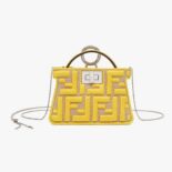 Fendi Women Nano Peekaboo Charm Gray FF Canvas Charm-yellow