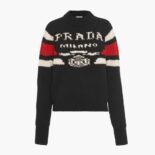 Prada Women Cashmere Ribbed Knit Sweater with Sleek-Black