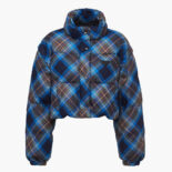 Prada Women Cropped Plaid Puffer Jacket-Blue