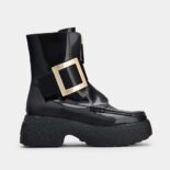 Roger Vivier Women Viv Rangers Platform Metal Buckle Boots in Leather