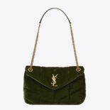 Saint Laurent YSL Women Puffer Small Bag in Velvet and Lambskin-Green