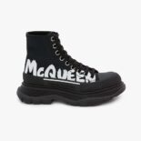 Alexander Mcqueen Women Tread Slick Boot Black/White Polyfaille Lace-up Boot