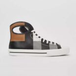 Burberry Men Porthole Detail Check Print Leather High-top Sneakers