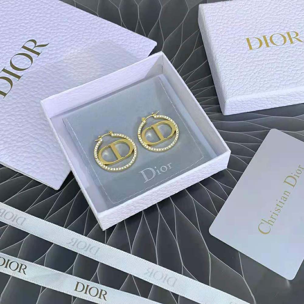 Dior - 30 Montaigne Earrings Gold-finish Metal and White Crystals - Women Jewelry