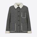 Dior Women Faux-Shearling Caro Jacket Gray Technical Cotton Drill