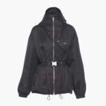 Prada Women Re-Nylon Hooded Blouson Jacket with Pouch-Black