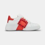 Roger Vivier Women Viv Skate Strass Buckle Sneakers in Soft Leather-Red