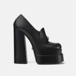 Versace Women Intrico Platform Loafers in 15cm Heel Height-Black