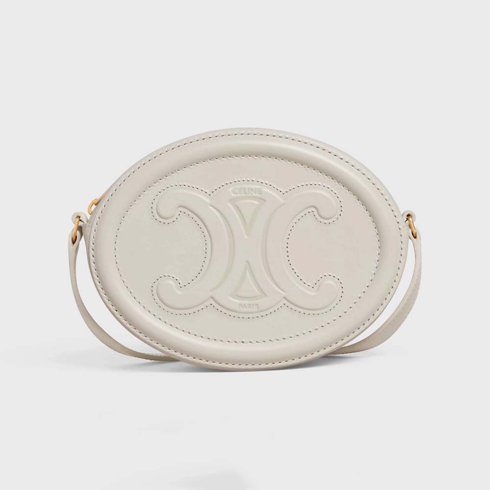Celine Women Crossbody Oval Purse Cuir Triomphe in Smooth CalfskinWhite