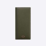 Dior Men Vertical Long Wallet Olive Grained Calfskin with CD Icon Signature
